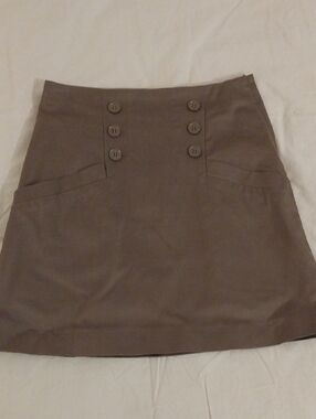 Classic Taupe Button-Front A-Line Skirt